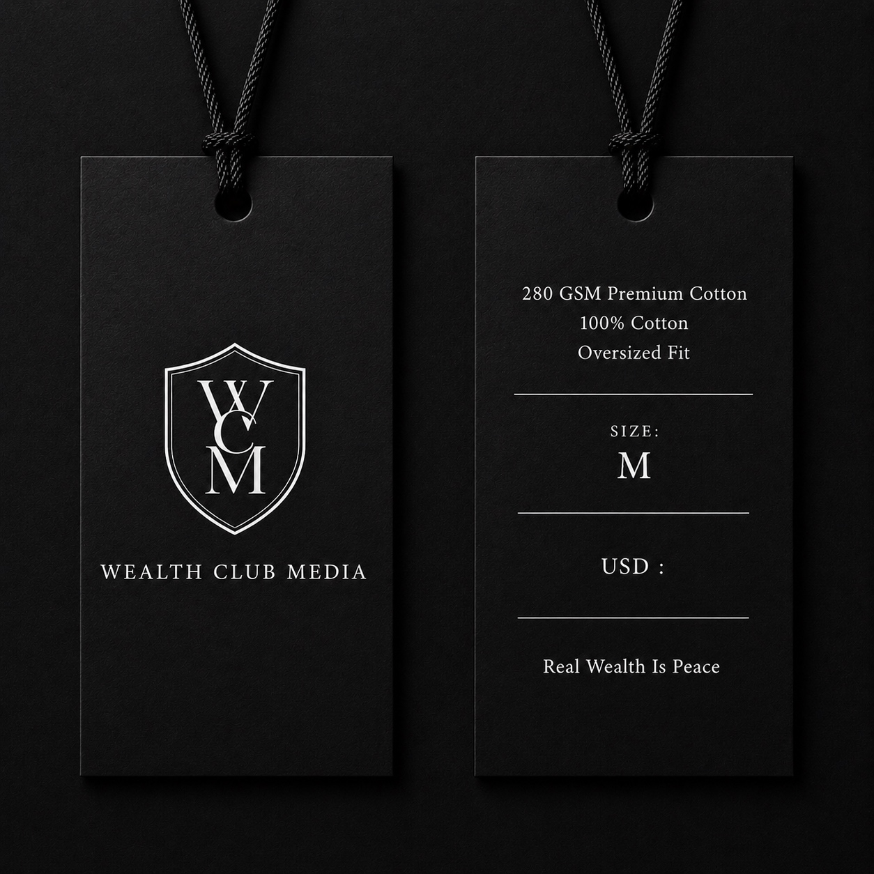 Premium hang tag — front and back